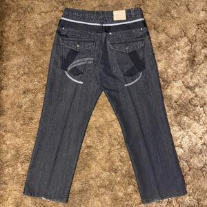 Y2K Project Mayhem Baggy Embroidered Pleated Jeans 38 X 32